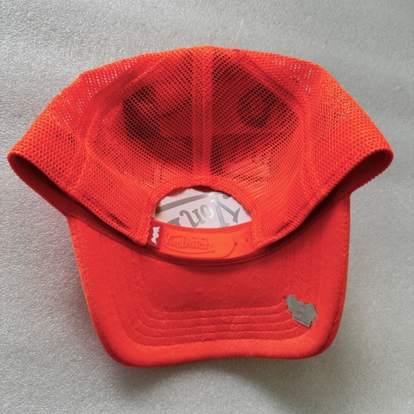Von Dutch Neon Orange Velvet Trucker Hat - Picture 7 of 9